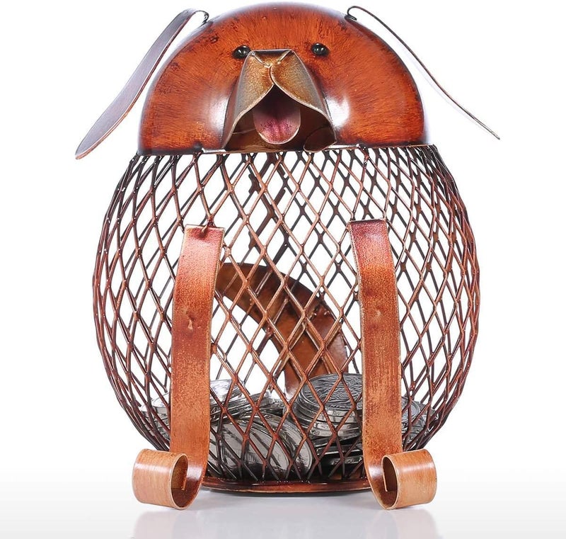 Tooarts Money Bank Puppy Iron Handmade Coin Bank Practical Craft Piggy Bank Home Decoration Christmas Birthday Gift - Image 1